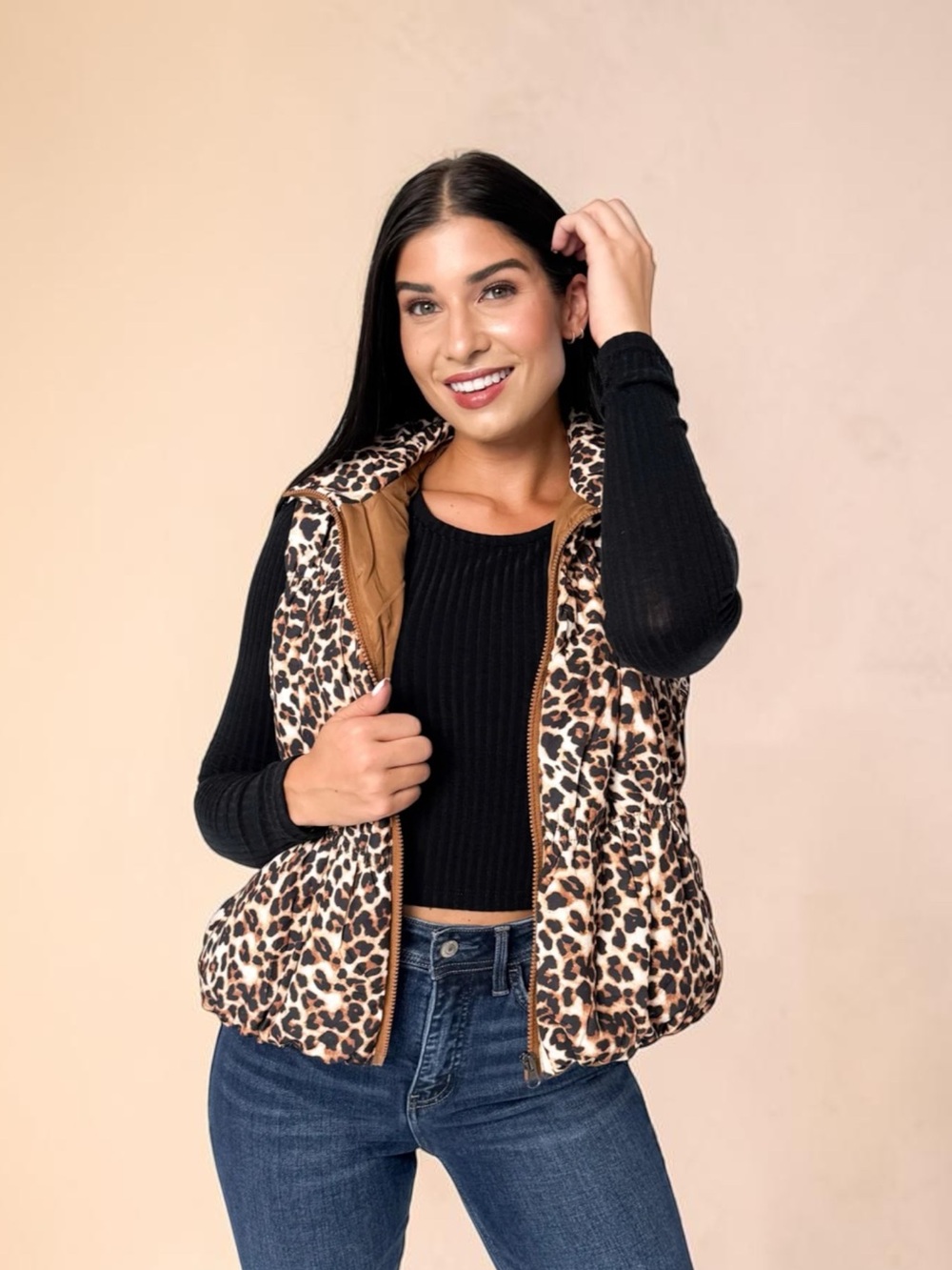 Leopard Print Zip Up Puffer Vest- NWT